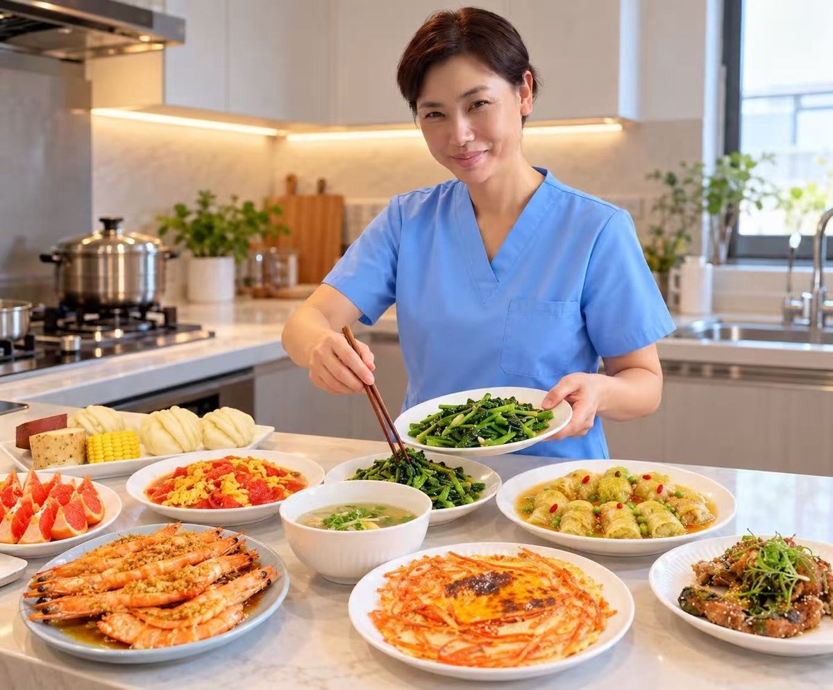 Ivy presenting a table of freshly cooked postpartum meals